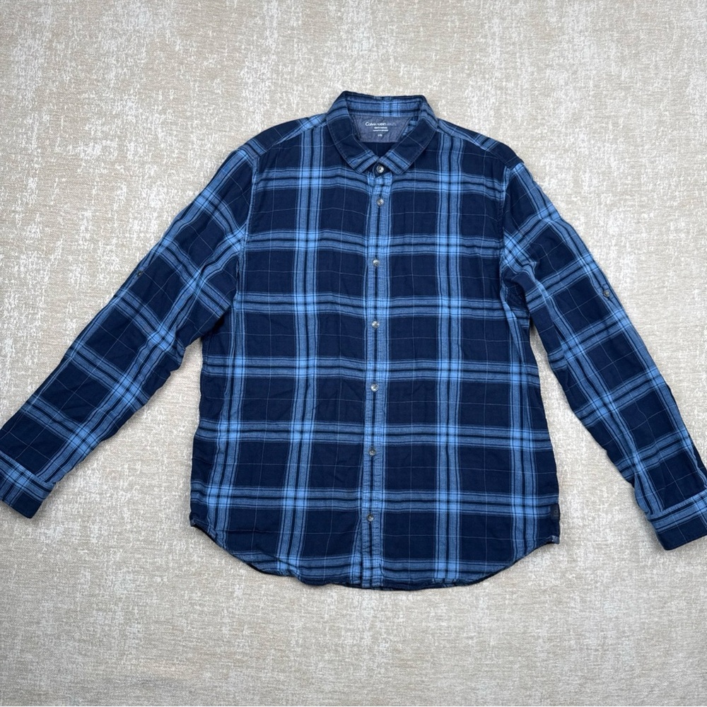 Calvin Klein Men's Blue Plaid Shirt 100% cotton